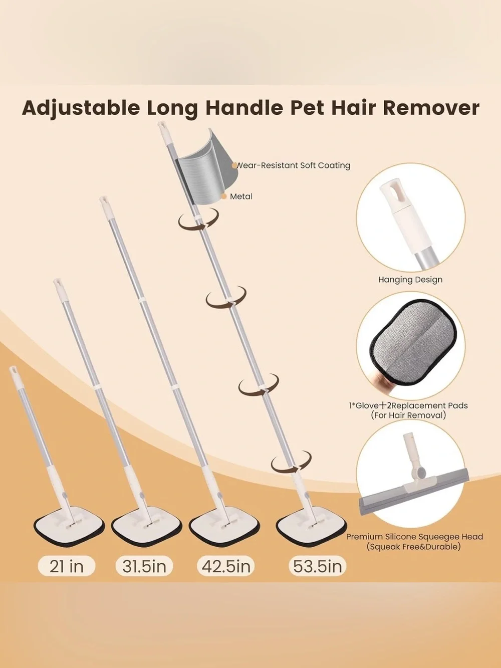 Pet Hair Remover for Cat & Dog, Reusable Pet Hair Removal Tool with Adjustable L